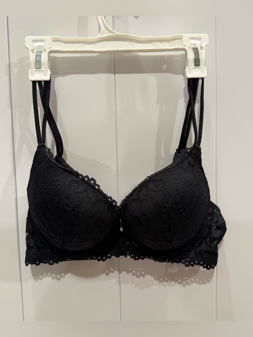 Black Lace Push Up Bra 34D Thick Padded Plunge Cleavage Underwire Bra